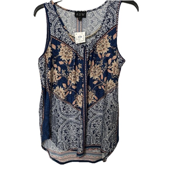 As U Wish Tops - As U Wish Sleeveless Top Metal Necklace Embellishment Blue Floral Print Size M